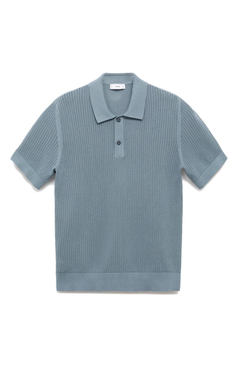 MANGO Openwork Knit Cotton Polo, Alternate, color, Indigo Blue