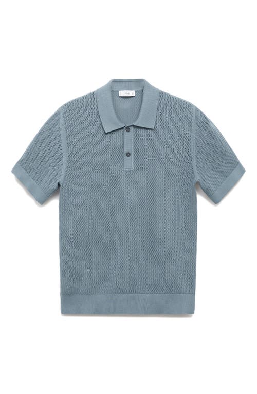 Mango Openwork Knit Cotton Polo In Blue