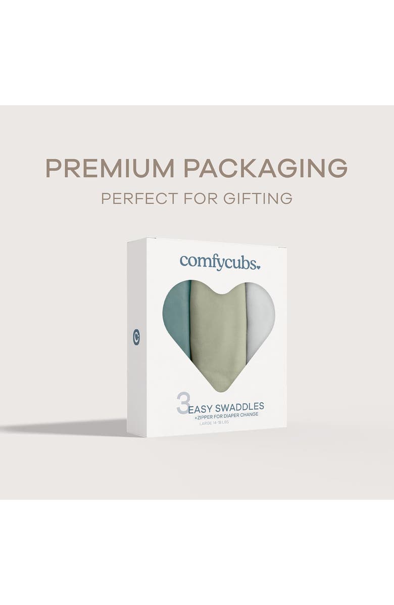 Comfy Cubs Easy Swaddle Blankets with Zipper, Alternate, color, Stone, Sage, Azul