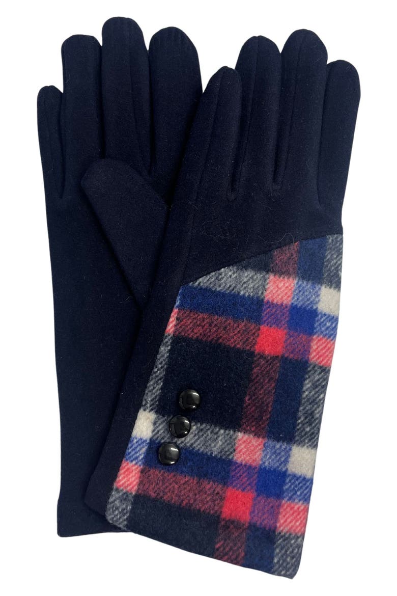Plaid Touchscreen Gloves, Main, color, NAVY