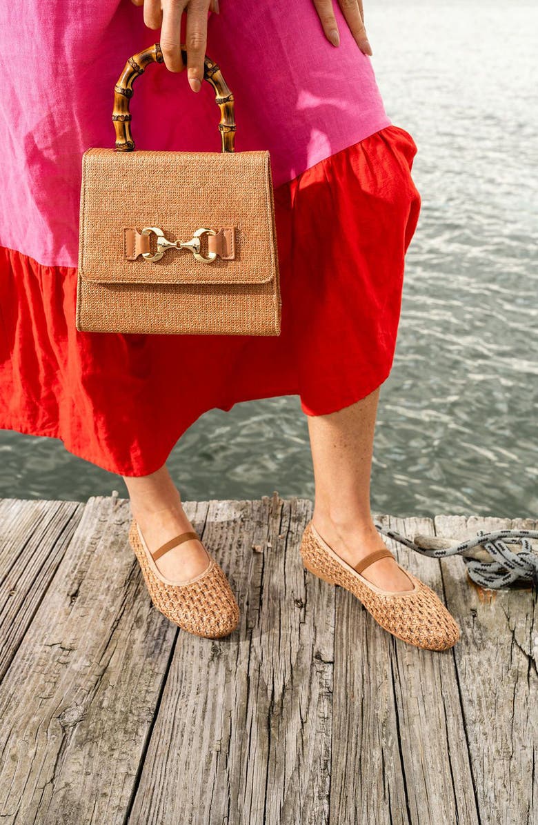 patricia green Monaco Raffia Mary Jane Ballet Flat, Alternate, color, Cognac Raffia