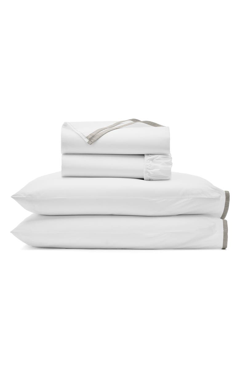 Boll & Branch Framed Percale Sheet Set, Main, color, White/ Pewter