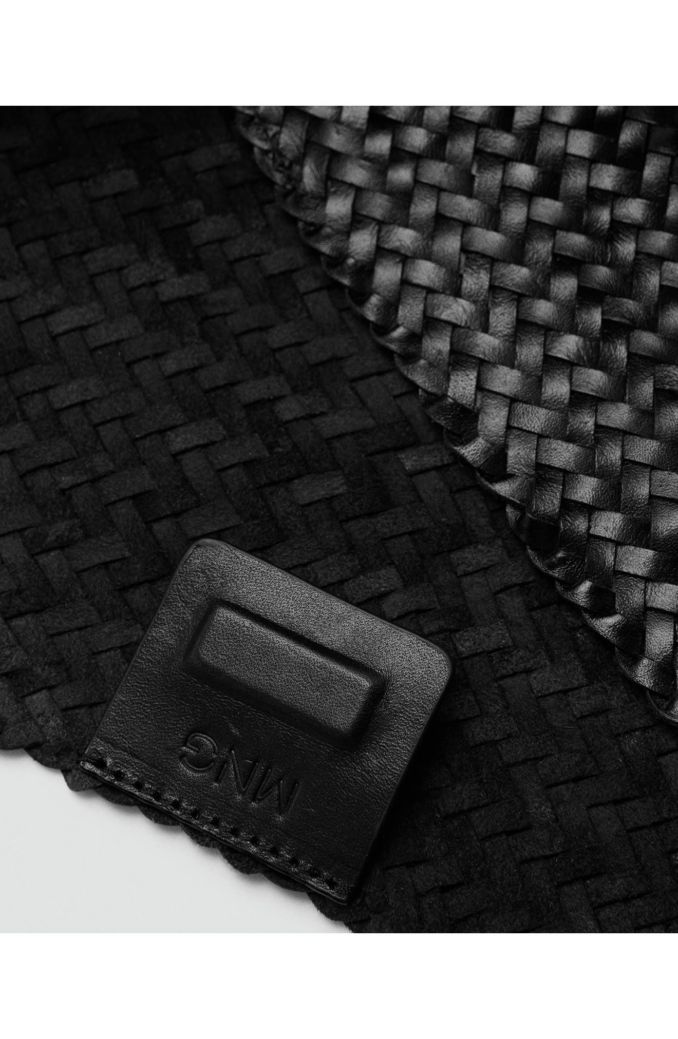 MANGO Braided Leather Bucket Bag, Alternate, color, 