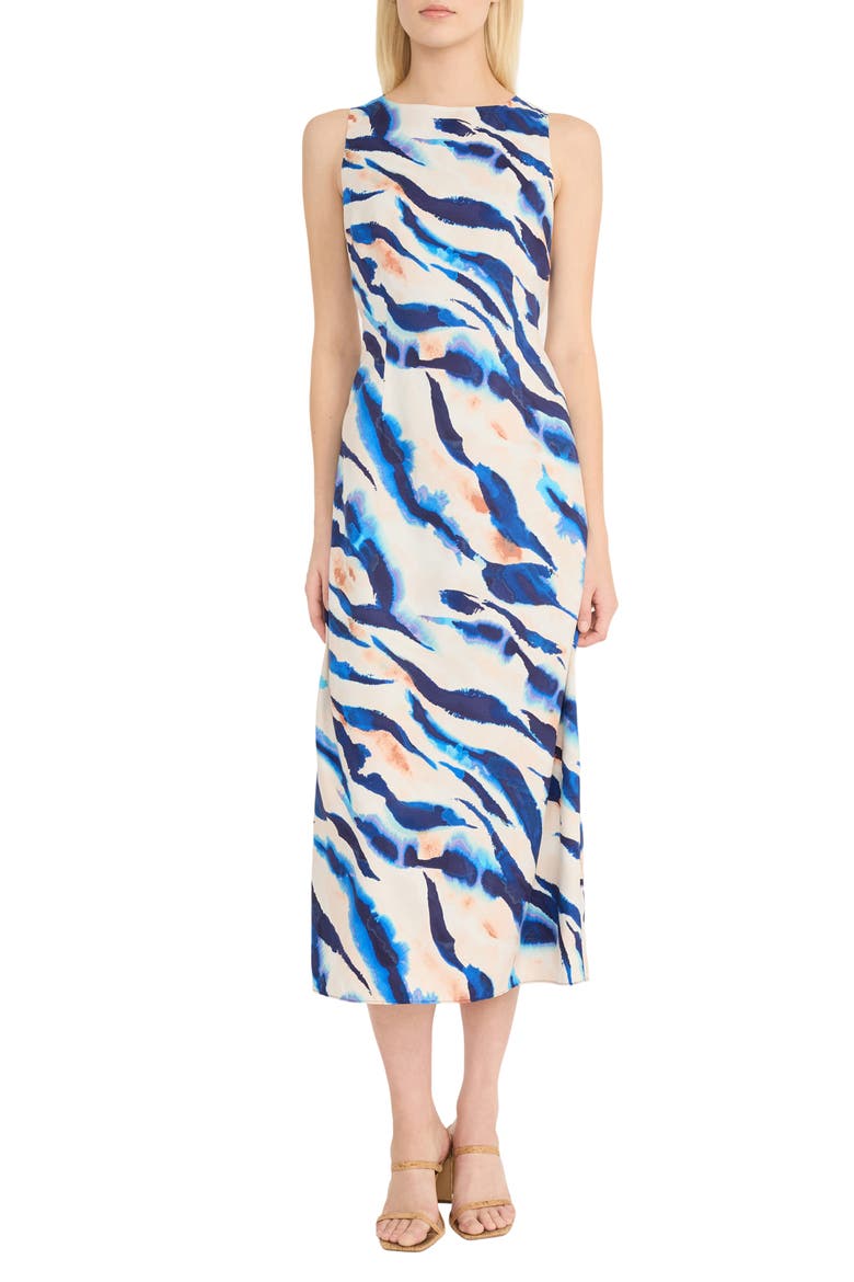 Keyhole Back Sleeveless Midi Dress, Main, color, IVORY/ DENIM BLUE