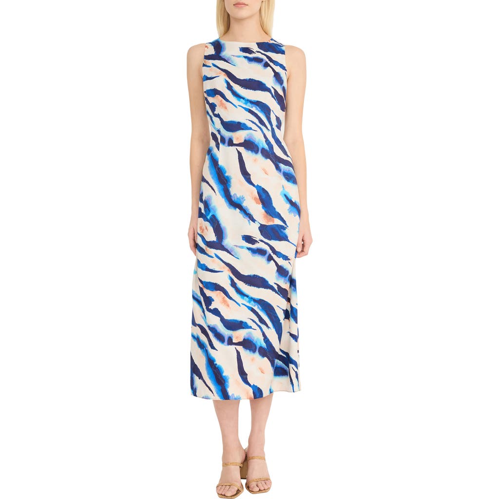 Donna Morgan Keyhole Back Sleeveless Midi Dress in Ivory/Denim Blue  product