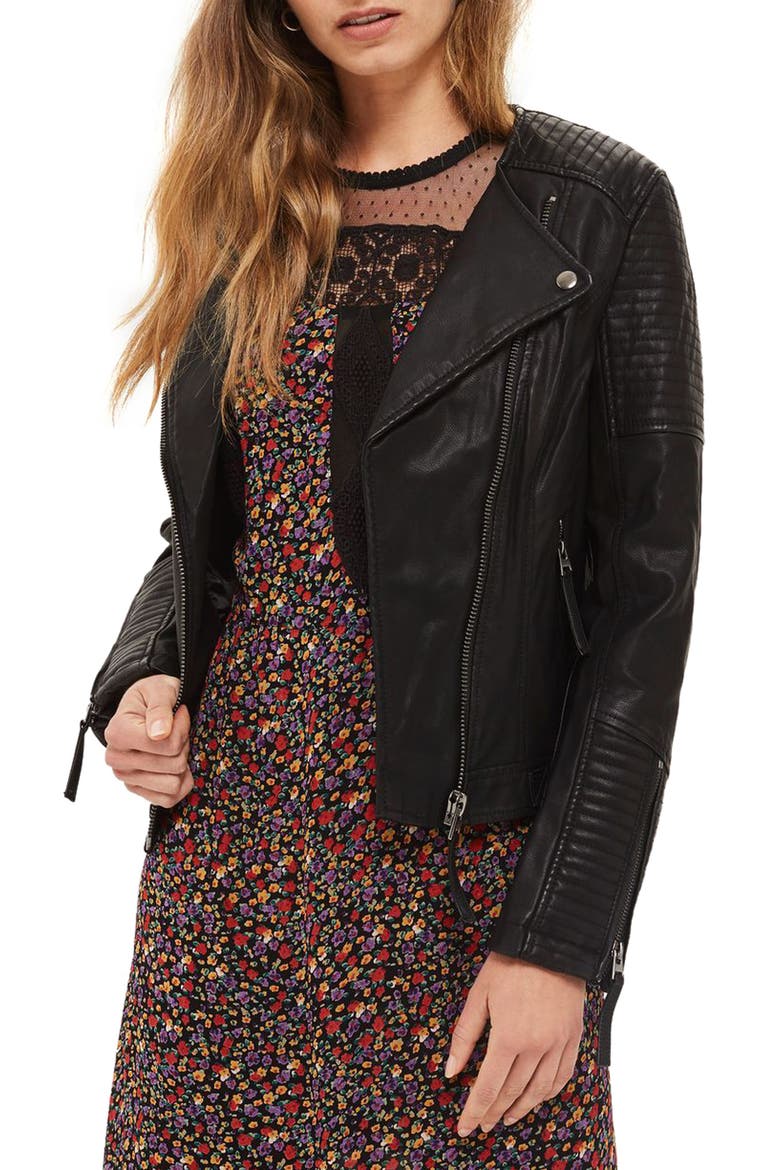 Luna Faux Leather Biker Jacket, Main, color, BLACK