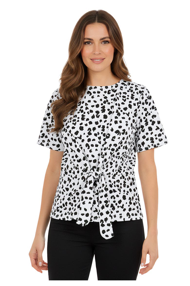 Stretch Crepe Tie Waist Top, Main, color, WHITE CHEETAH DOT
