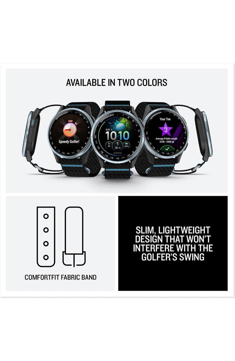 Garmin Approach J1 -  Jr Golf GPS Smartwatch with Aluminum Bezel and ComfortFit Fabric Band, Alternate, color, Black/Azure