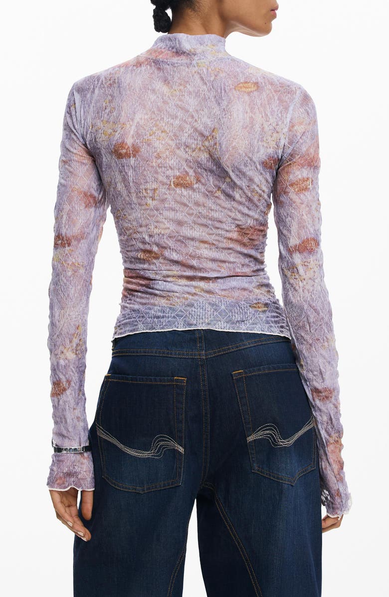 Desigual Embroidered Long Sleeve T-Shirt, Alternate, color, Blue/ Red Multi