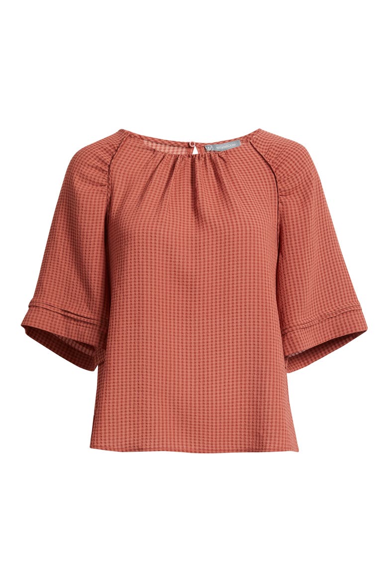 Shirred Bell Sleeve Top, Alternate, color, MAHOGANY RED