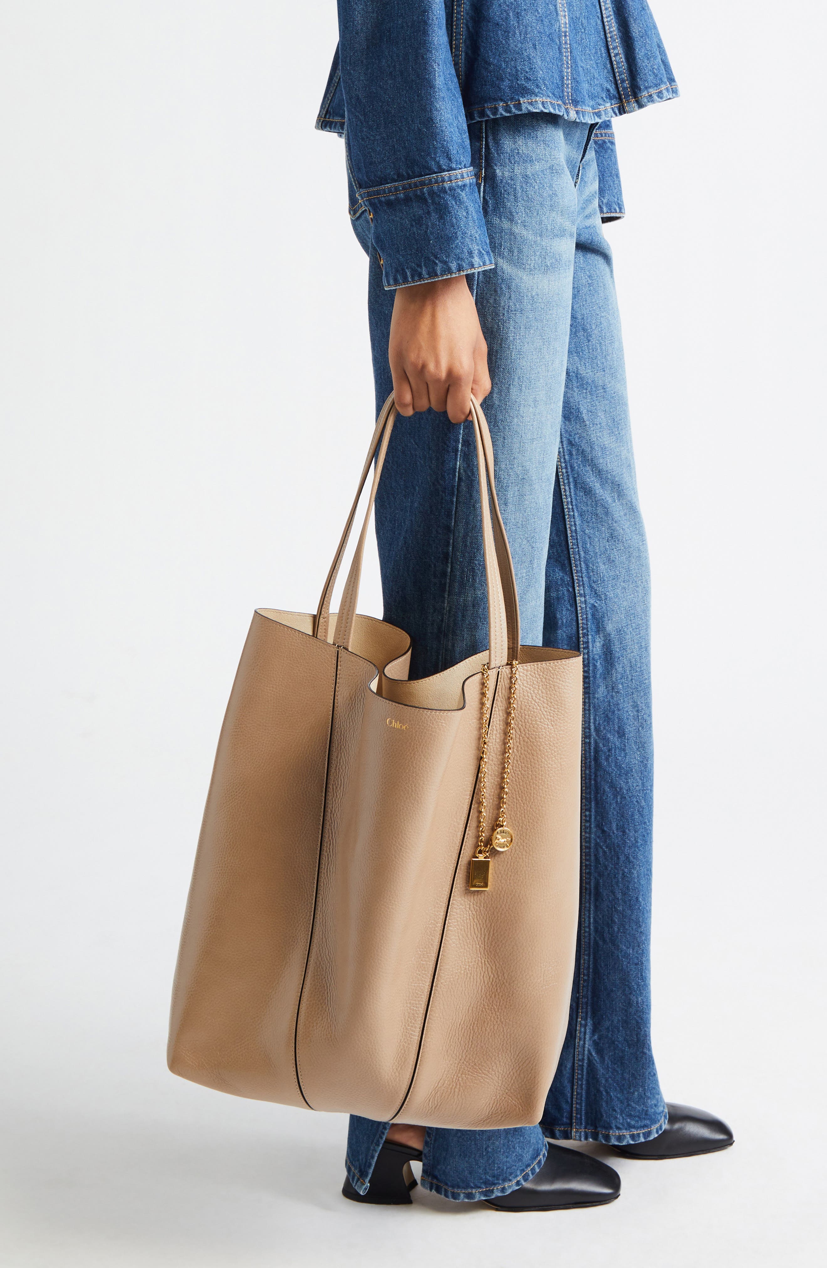 Large Spin Leather Tote, Alternate, color, BOYISH BROWN