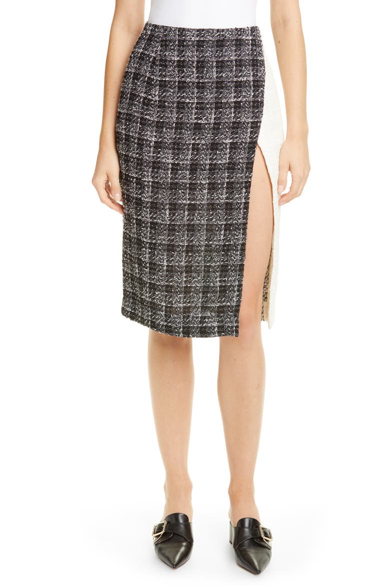 Colorblock Tweed Skirt, Main, color, IVORY/ BLACK
