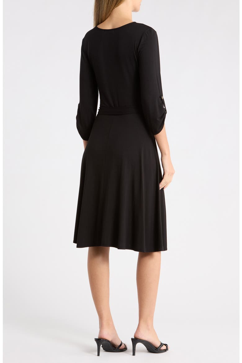 Faux Wrap Midi Dress, Alternate, color, BLACK