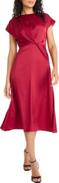 Maggy London Twist Front Cap Sleeve Stretch Satin Dress