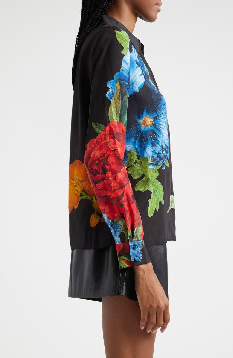 Alice + Olivia Willa Floral Silk Button-Up Shirt, Alternate, color,
