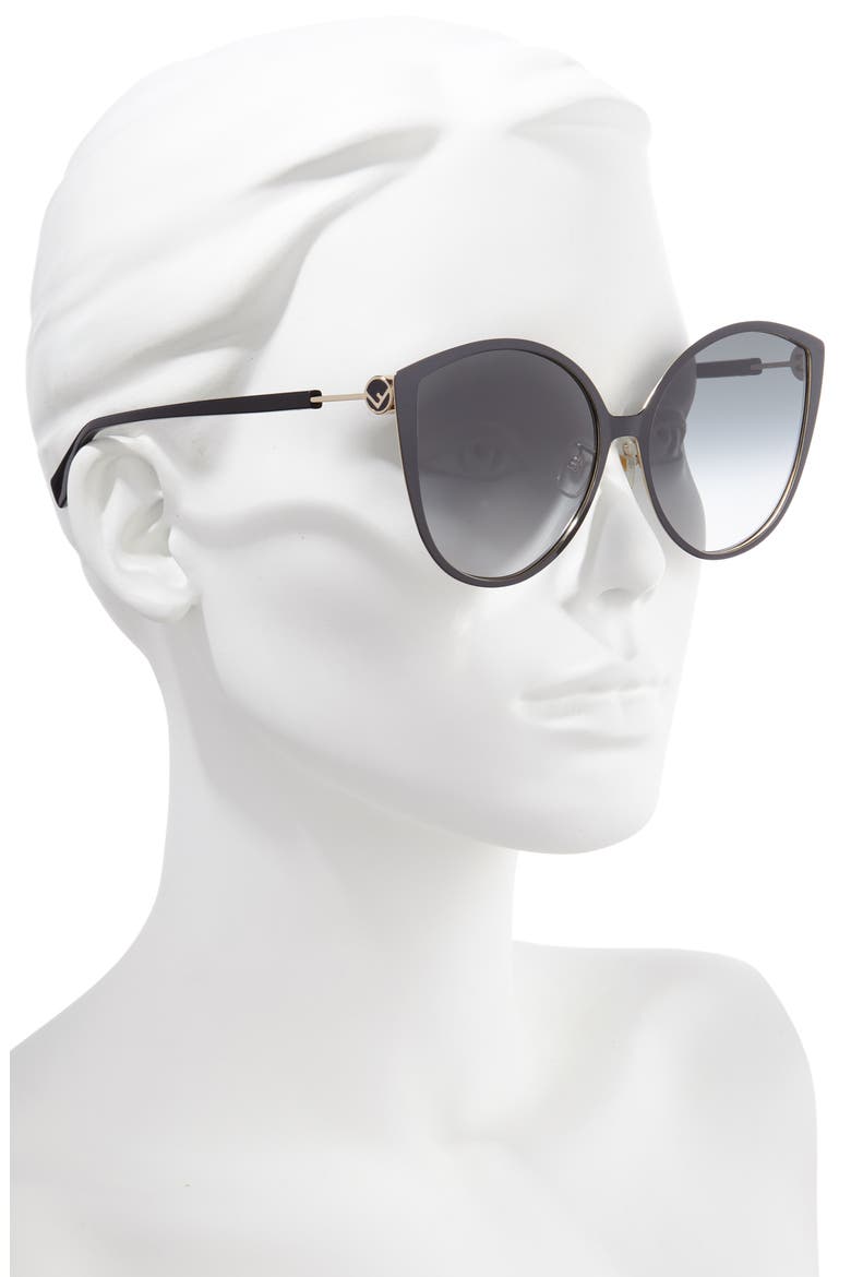 60mm Special Fit Cat Eye Sunglasses, Alternate, color, BLACK GOLD/ DKGRAY GRADIENT