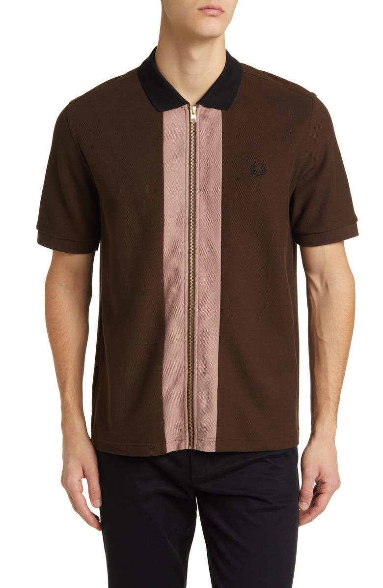 Fred Perry Zip Cotton Piqué Polo Shirt, Main, color, 