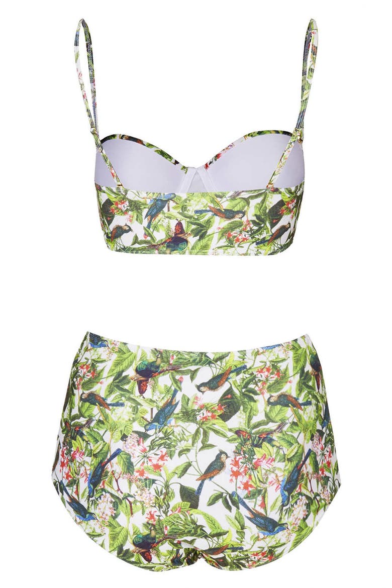 Leaf Print High Rise Bikini, Alternate, color, WHITE