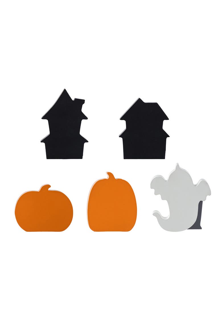 Set of 5 Halloween Wooden Haunted House, Pumpkin & Ghost Table Block Set, Alternate, color, Black