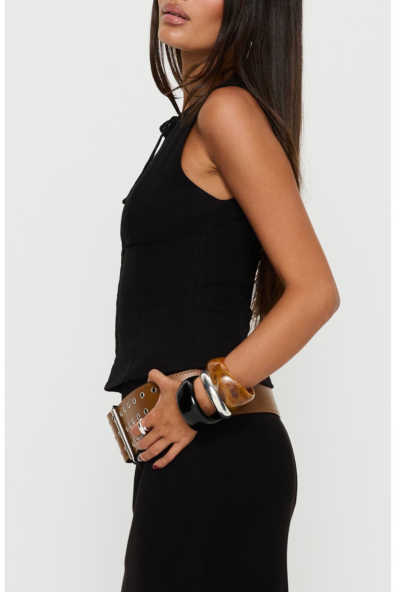 Alissea Keyhole Sleeveless Linen Blend Top, Alternate, color, BLACK