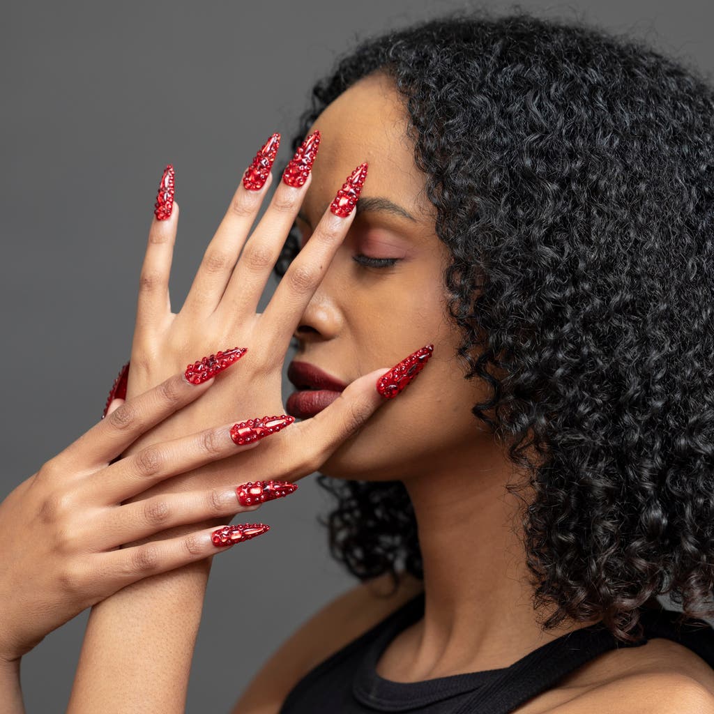 3h Nails Handmade Reusable Stiletto Press-on Nails, Scarlet Flame Red, 10 Nails In Red