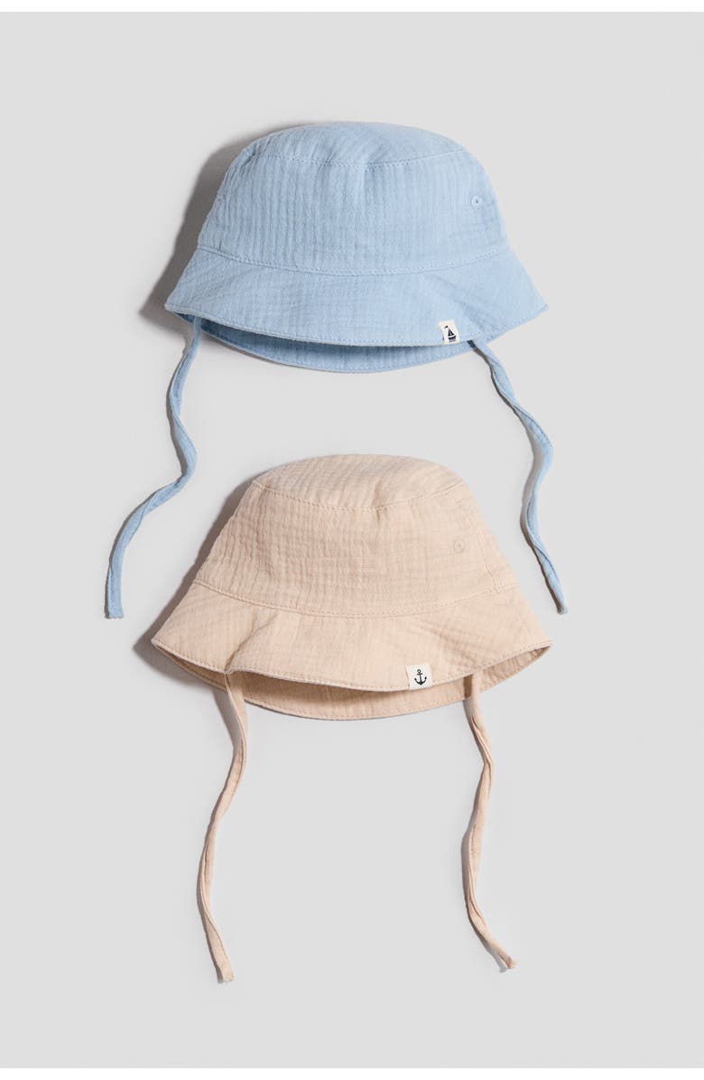 H&M 2-pack Cotton Muslin Sun Hats, Main, color, Light Blue/Light Beige