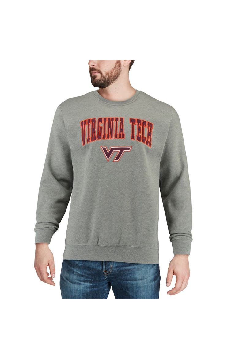 Men's Colosseum Heather Gray Virginia Tech Hokies Arch & Logo Crew Neck Sweatshirt, Alternate, color, Heather Gray