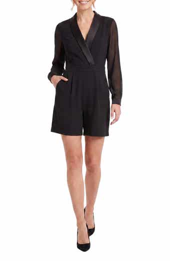 Chiffon Long Sleeve Tuxedo Romper
