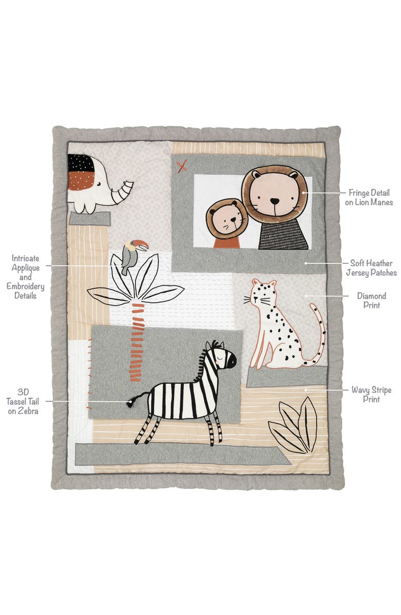 Lambs & Ivy Patchwork Jungle Animals 4-Piece Nursery Baby Crib Bedding Set, Alternate, color, Brown Multicolor