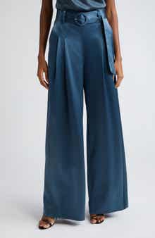 Cinq à Sept Shauna Belted Satin Wide Leg Pants