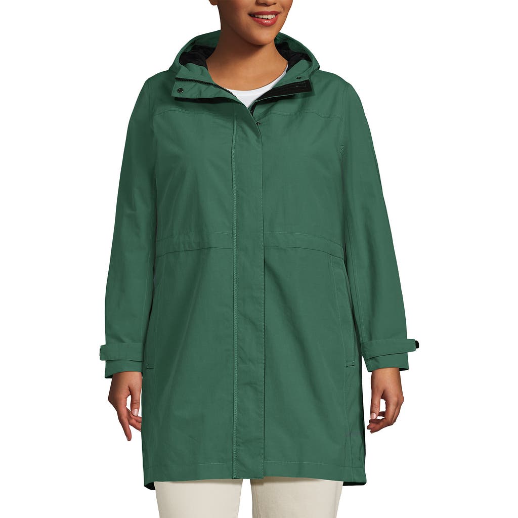 Shop Lands' End Squall Hooded Waterproof Raincoat In Washed Evergreen