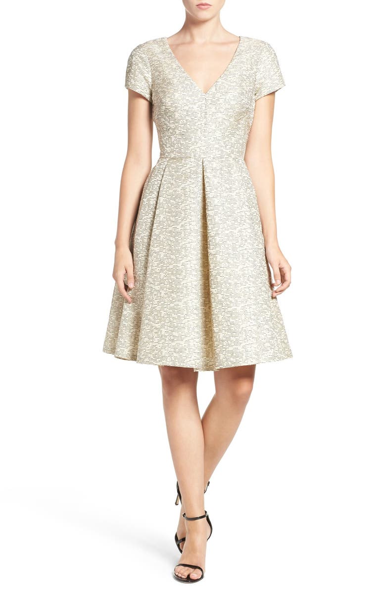Eliza J Metallic Jacquard Fit & Flare Dress, Alternate, color, 