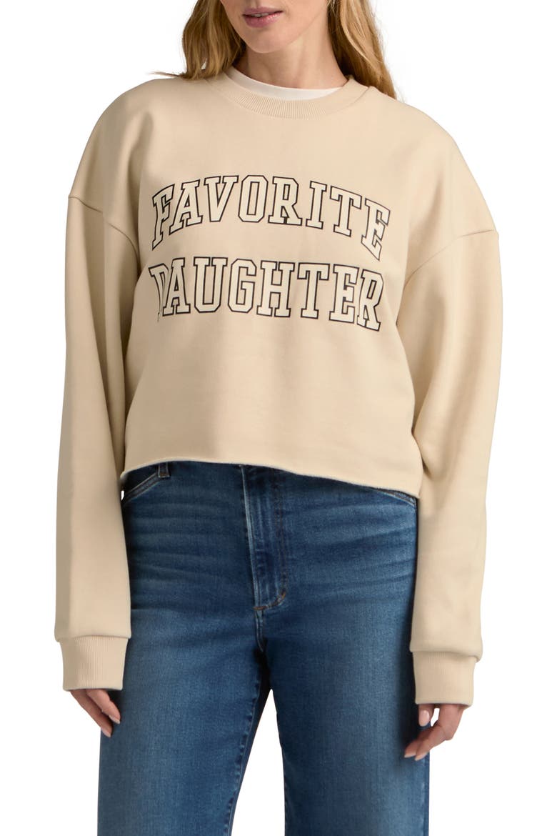 Cropped Collegiate Sweatshirt, Main, color, FRENCH OAK/ SNOW WHITE