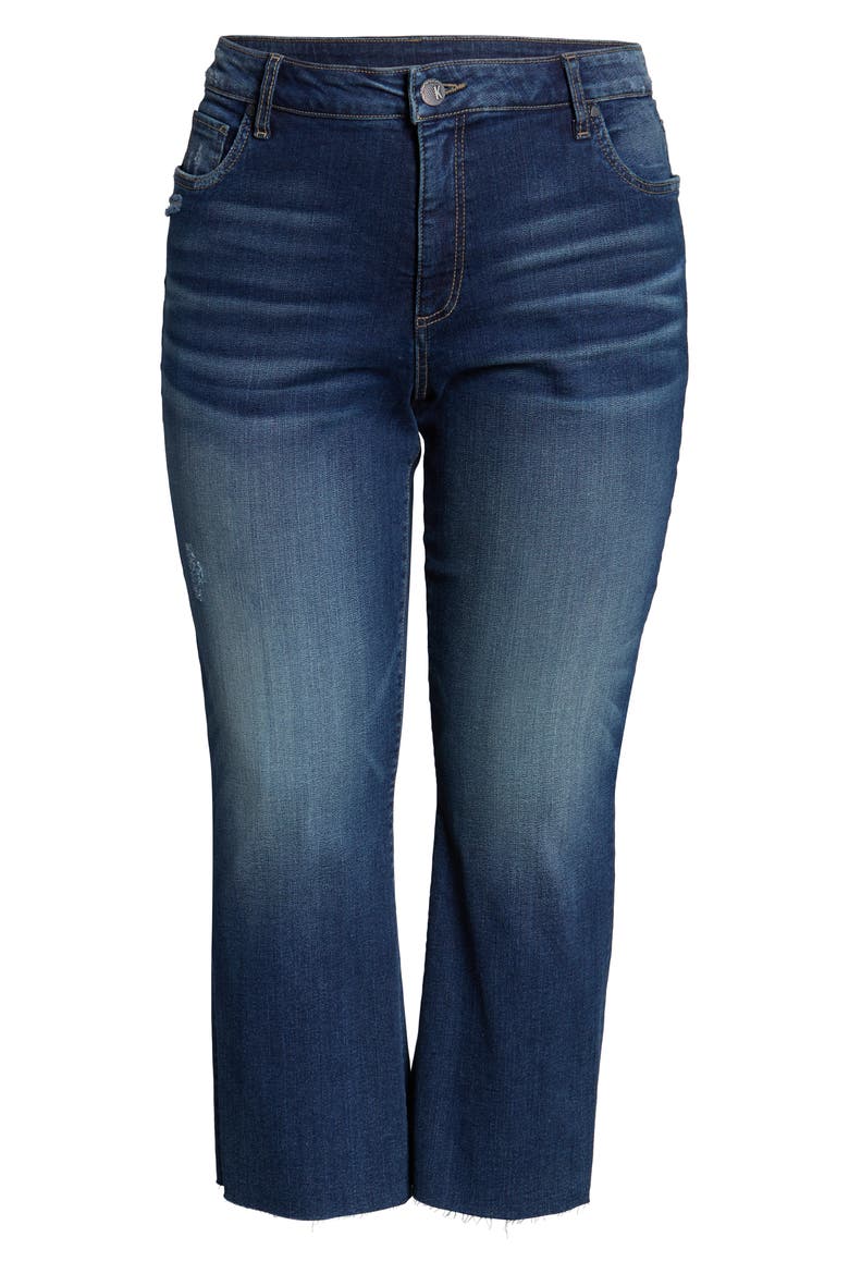 Kelsey High Waist Raw Hem Crop Kick Flare Jeans, Alternate, color, BOSS
