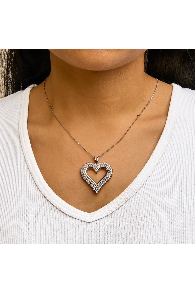 Silver 3.00 Cttw Diamond Heart Pendant Necklace, Alternate, color, Rose