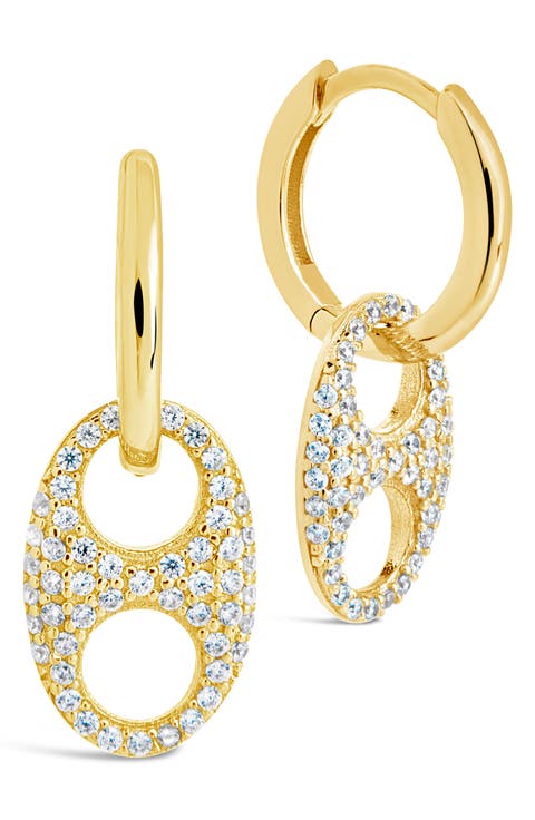 Avery Pavé Cubic Zirconia Charm Huggie Hoop Earrings