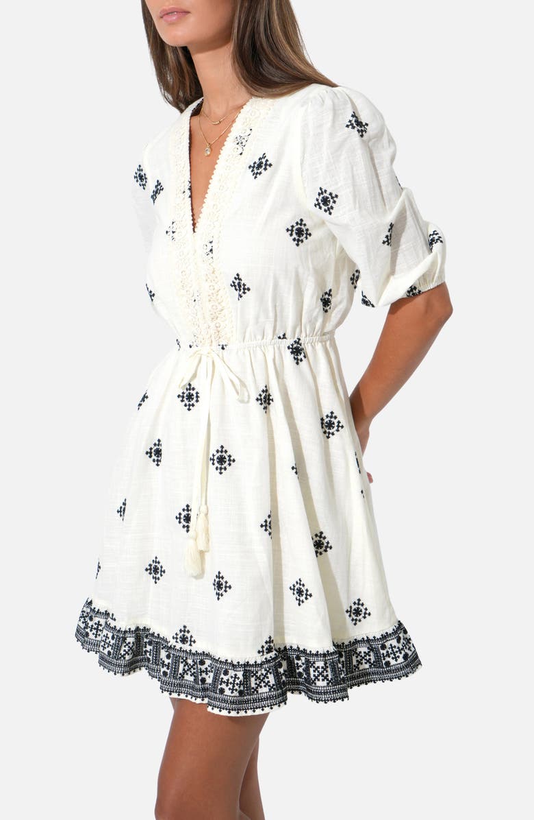 Adelyn Rae Soraya Embroidered Cotton Minidress, Alternate, color, Ivory/ Black