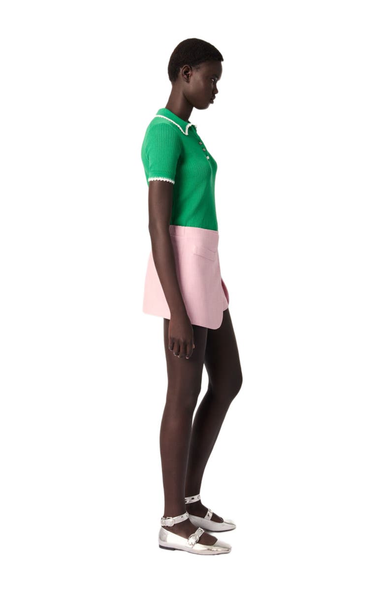 Pointelle knit crochet polo