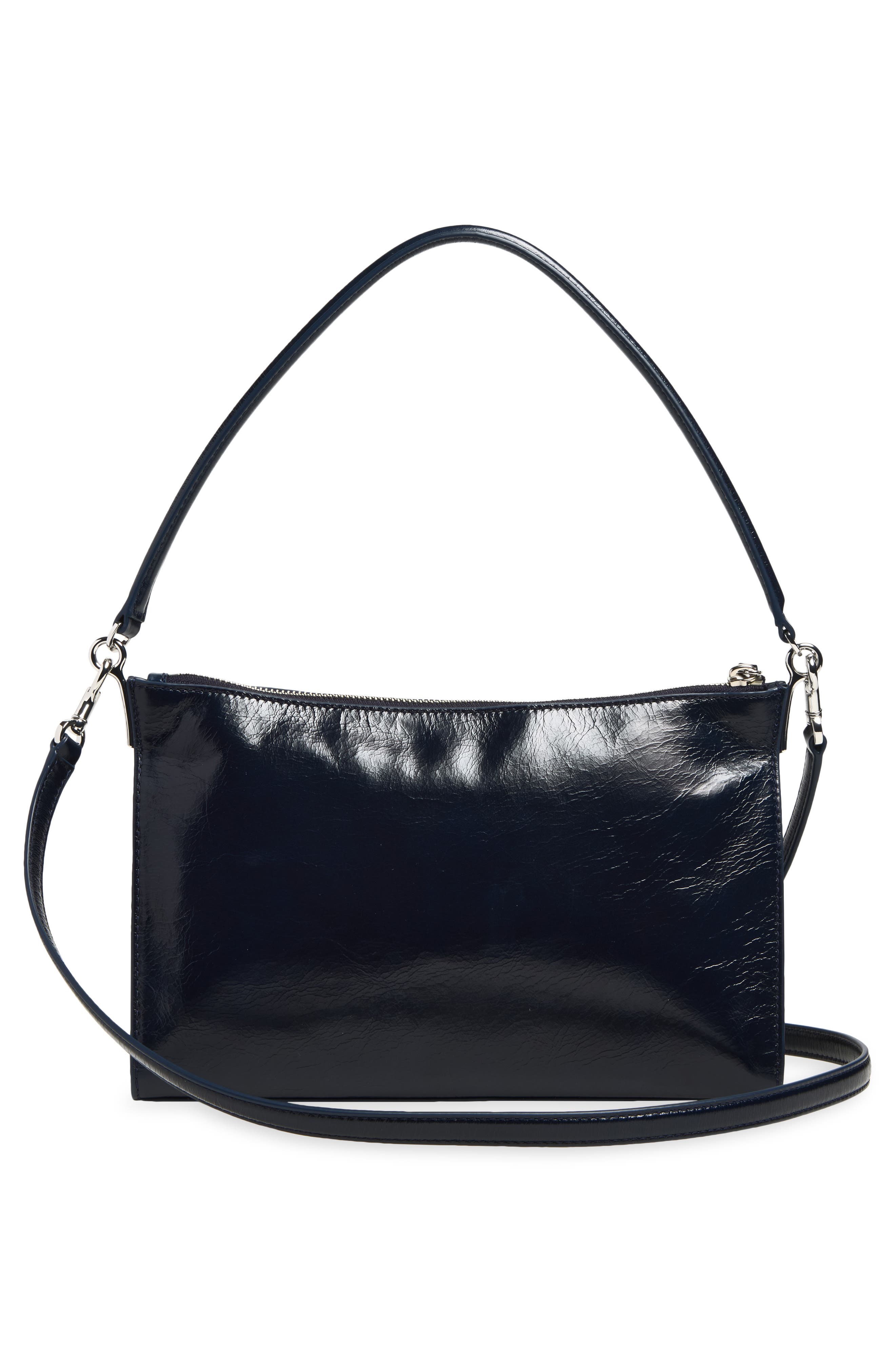 Veronica Beard Small Crinkled Leather Shoulder Bag, Alternate, color, Navy