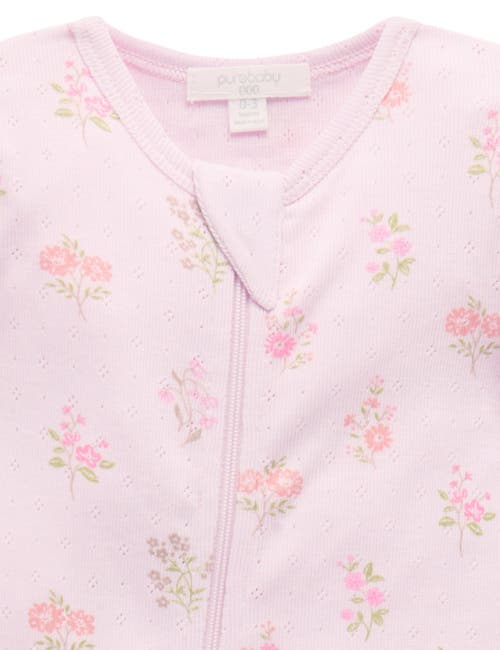 Purebaby Printed Zip Footie & Headband In Pink