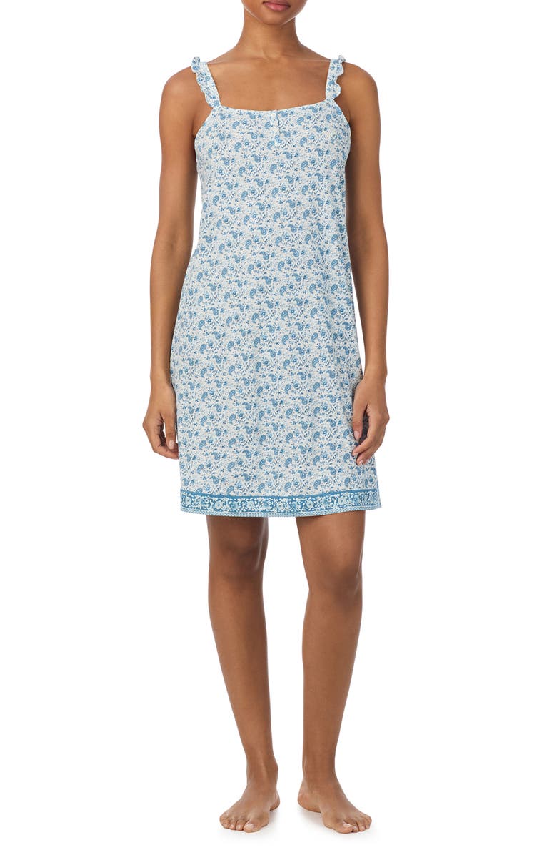 Lauren Ralph Lauren Print Sleeveless Nightgown, Main, color, Blue Paisely