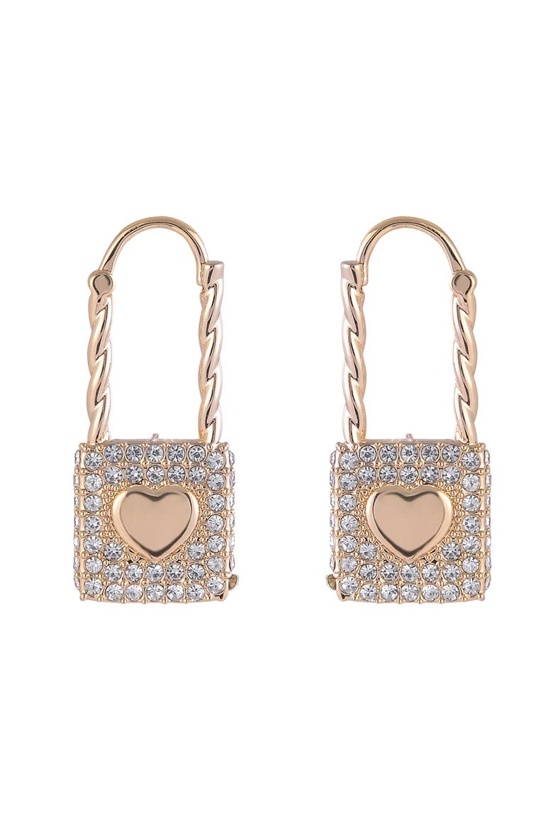 Heart & Stone Lock Earrings, Alternate, color, Gold