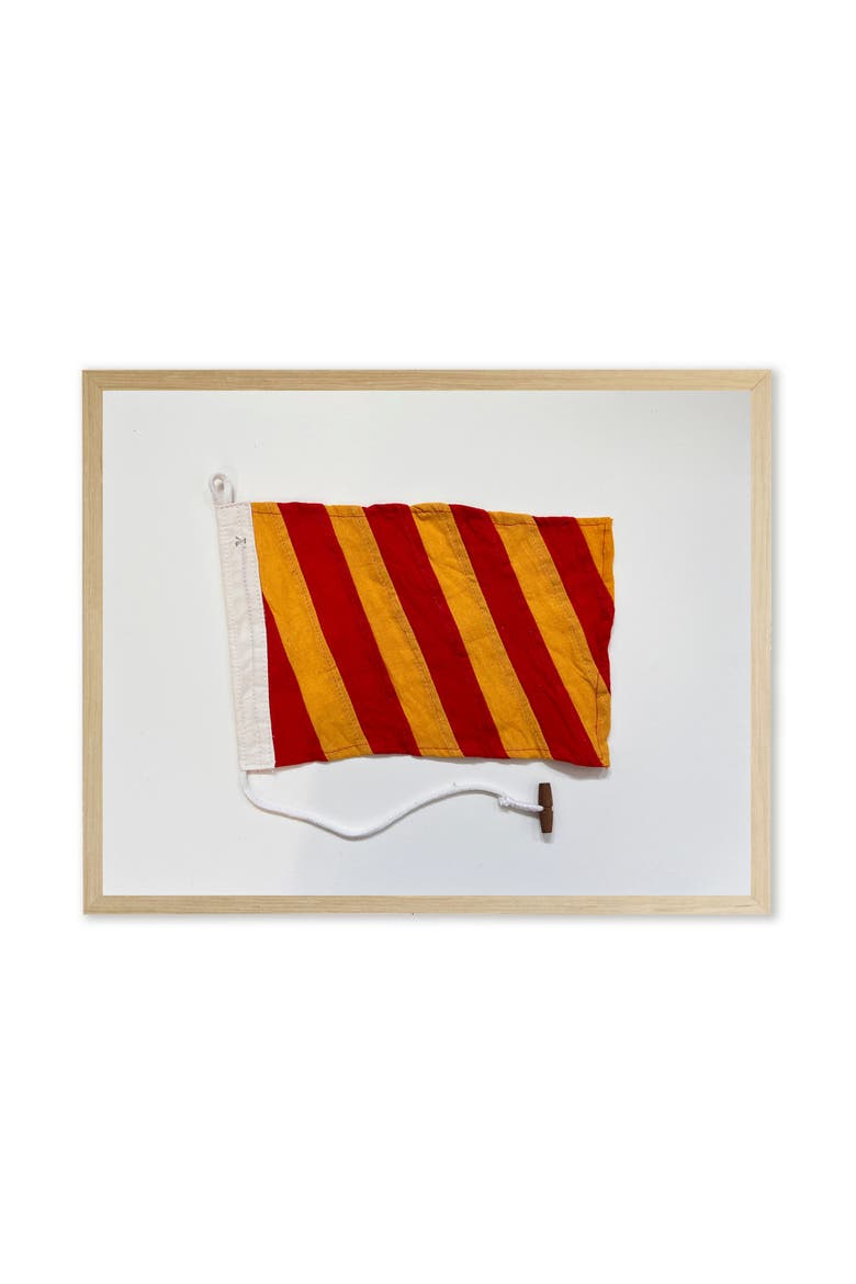 Red and Yellow Striped Flag in Natural Wooden Frame, Main, color, Multi