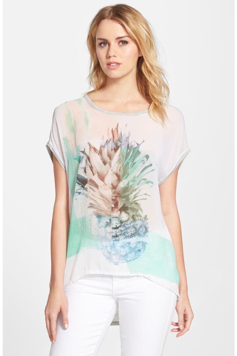 Pineapple Print Oversize High/Low Tee, Main, color, ULTRA WHITE