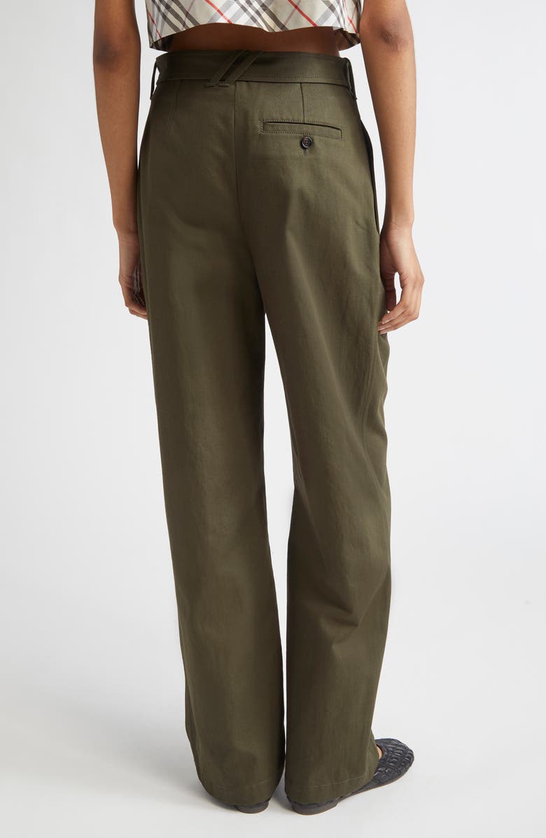 Burberry Cotton Gabardine Belted Pants, Alternate, color, Shale