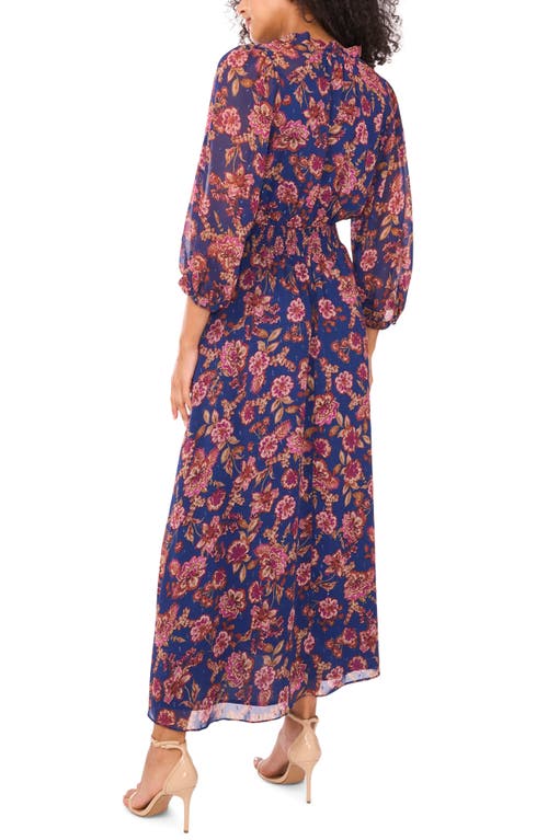 Vince Camuto Metallic Floral Maxi Dress In Blue