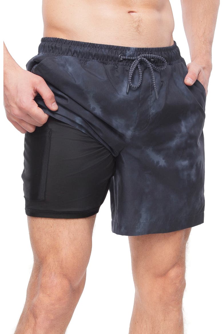 Men's 7" Compression Liner Swim Trunks UPF 50+, Main, color, Black Wash