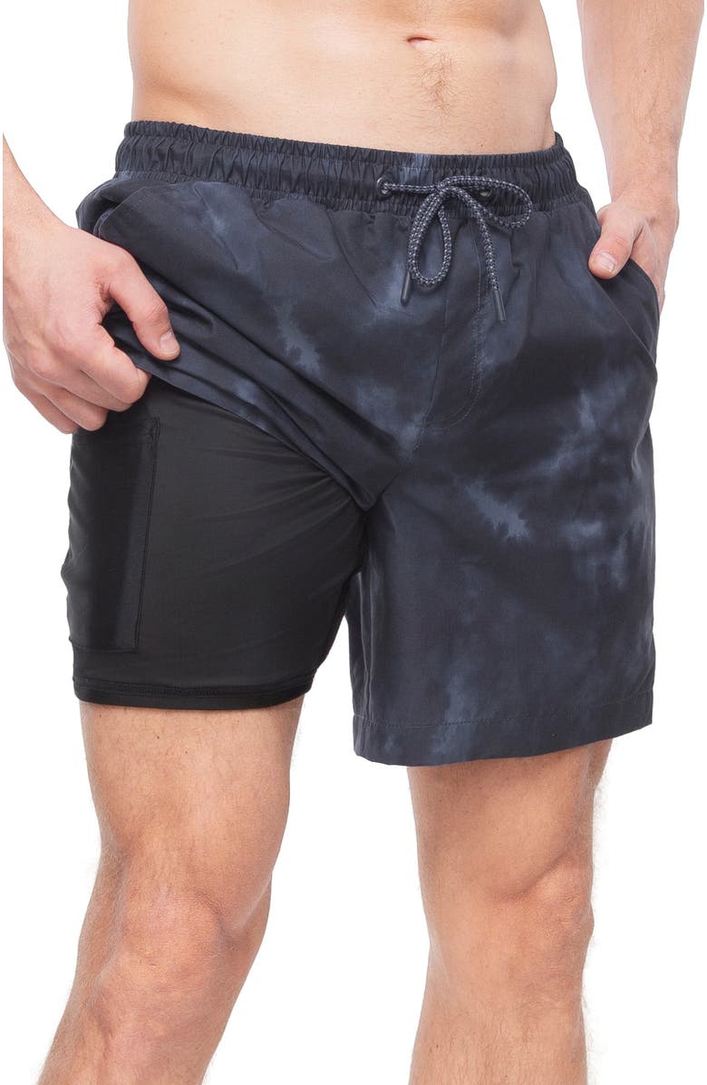 Rokka&Rolla Men's 7" Compression Liner Swim Trunks UPF 50+, Main, color, Black Wash