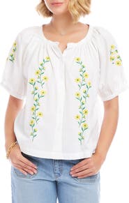 Karen Kane Floral Embroidered Cotton Peasant Top