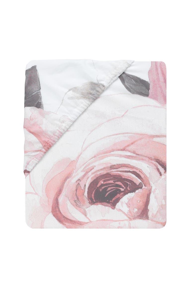 Floral Garden Watercolor Cotton Baby Fitted Crib Sheet, Alternate, color, Pink